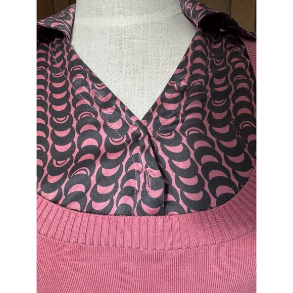 Y2K Bebe Geometric Silk Sweater Top Pink Office Siren Preppy Medium GUC - Picture 3 of 8